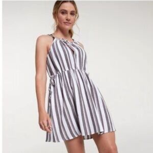 Calia Women's Stripe Split Neck Halter Mini Swim Cover Up Size Small